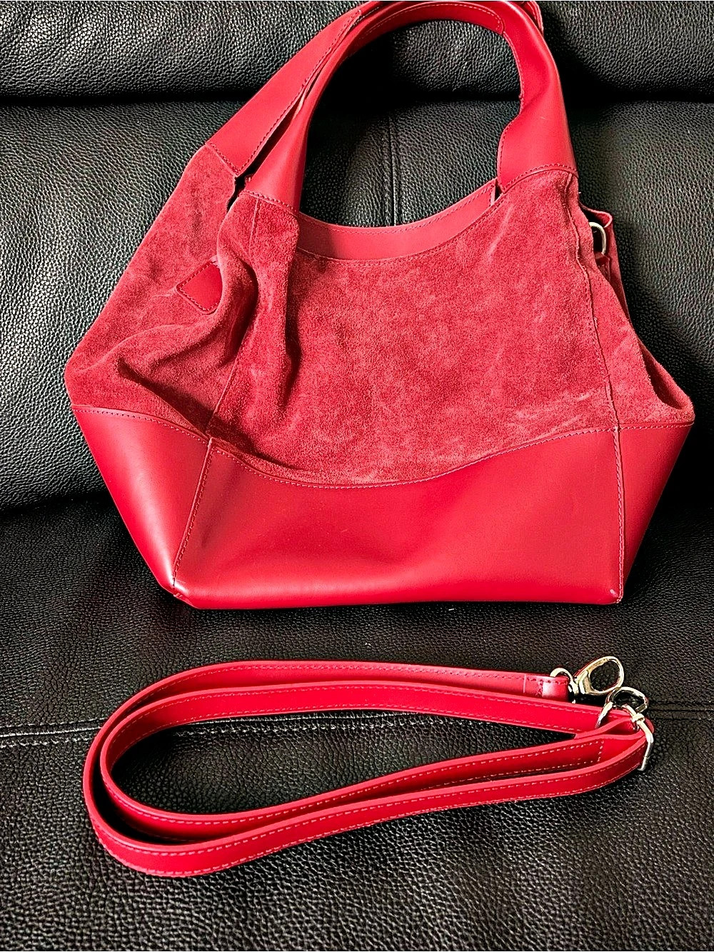 Red Convertible leather and suede Tote Bag New without tag